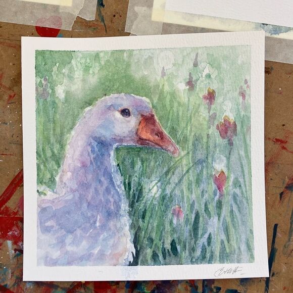 Original painting goose bird art ooak watercolor Signed artwork  Artettina USA - Picture 2 of 3